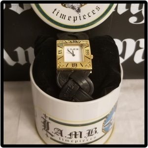 L.A.M.B. Leather braided strap watch black gold